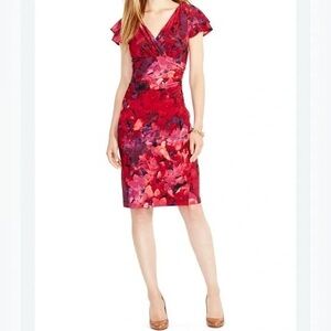 Lauren Ralph Lauren Red and Purple Floral Midi Dress
